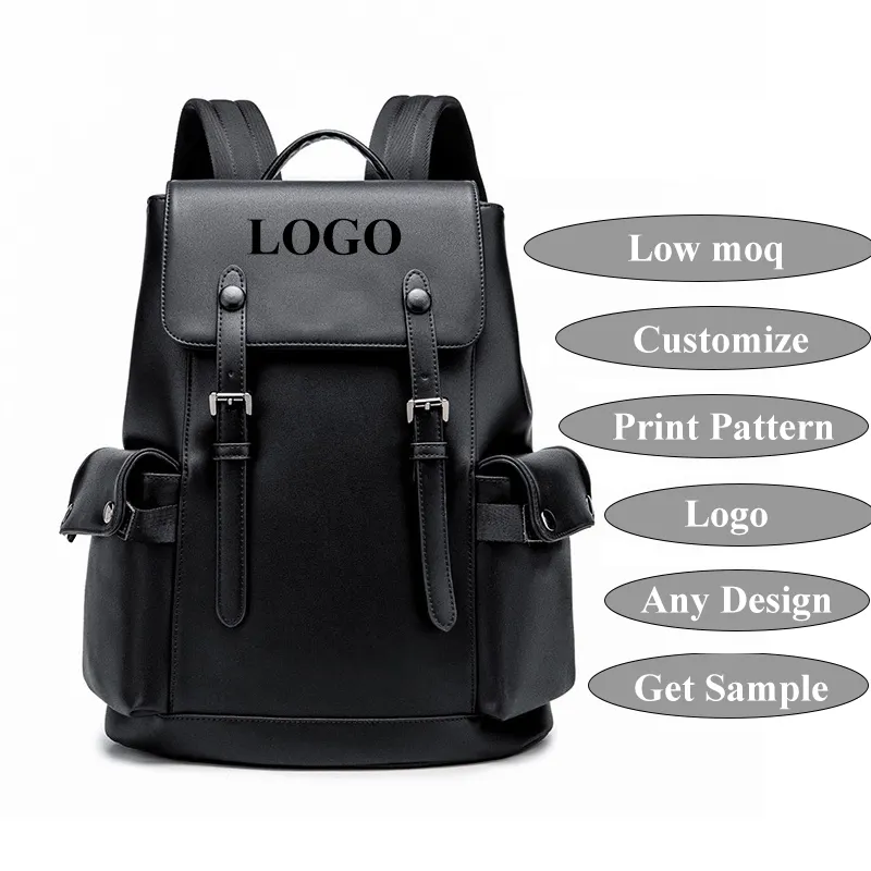 luxury designer backpack custom logo men's waterproof casual sports backpacks new pu custom vegan leather backpack with logo