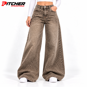 Jeans de Mezclilla Personalizados con Pedrería para Mujer, Corte Ancho, para Marcas de Boutique, Producción al por Mayor de Marca Privada - Product Image 1