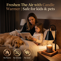 Lampe chauffe-bougie conique noire minimaliste 2 en 1 avec minuterie, 4 niveaux de luminosité réglables pour bougies