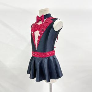 Vestido de Baile Jazz Negro y Rojo para Niñas con Lazo, para Actuaciones de Tap Dance en Spandex/Nylon con Pedrería Brillante - Product Image 5