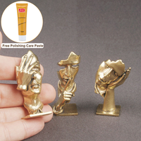 Mini-statue en laiton « Penseur silencieux », sculpture abstraite visage et main, figurine de bureau vintage en cuivre, pâte de polissage 10 ml offerte