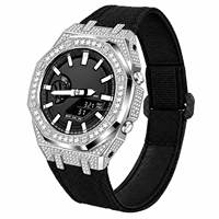 Boîtier de montre en acier inoxydable de luxe entièrement serti de diamants, bracelet en nylon, mod Kif Oak Casioak G Ga2100, pièces de montre antichoc