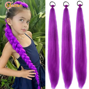 Extensions de queue de cheval Meifan pour enfants, 65 cm, anneau violet, cheveux synthétiques haute température, lot de trois pour filles - Product Image 1