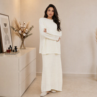Ensemble de vêtements décontractés modestes pour femmes musulmanes Uni Muslim, comprenant un pull en tricot à manches longues, une blouse ample et une jupe longue, deux pièces, abaya texturée