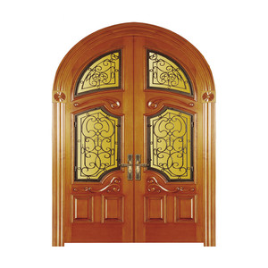 Brunet fini peinture arc en bois verre double portes pour l'entrée principale - Product Image 6