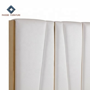 Modrest Nixa Hiện Đại Trắng Chính Hãng Da & Vàng Thép Không Gỉ Điểm Nhấn Vua Kích Thước Bộ Giường - Product Image 6