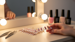 Uñas postizas acrílicas Tmd, forma almendrada, degradado francés, longitud media, 24 piezas con pegamento adhesivo, pre diseñadas para dedos. - Product Image 2