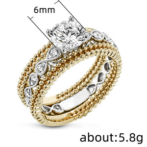 Two Tone <b>Cubic</b> <b>Zirconia</b> <b>Ring</b> for Women Engagement <b>Wedding</b> Jewelry - Product Image 2