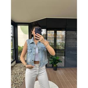 Chaleco Vaquero con Adornos de Perlas, Top Corto sin Mangas para Mujer, 100% Algodón Lavable, Chaqueta Vaquera a la Moda - Product Image 4