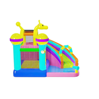 Château gonflable commercial d'extérieur pour enfants avec toboggan facile à installer, en tissu Oxford, capacité 500 kg, thème animaux et dinosaures, personnalisable