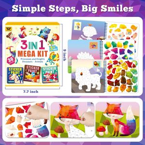3 Libros de Pegatinas de Papel con Espiral para Niños de 4 a 8 Años, Temas de Sirena, Dinosaurio y Príncipe, 30 Pegatinas con Números - Product Image 5