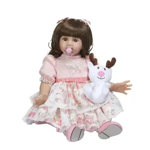 NPK 60CM high quality reborn toddler Fridolin princess bebe doll reborn long curly hair doll 6-9M real baby size