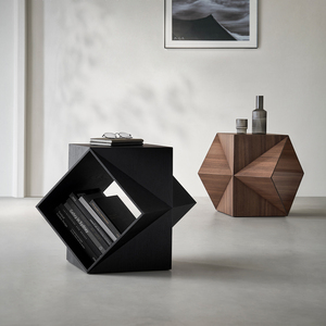 Tavolino Angolare Poliedrico in <span class=keywords><strong>Noce</strong></span> Nero Nordamericano, Tavolino d'<span class=keywords><strong>Arte</strong></span> per Divano, Tavolino da Caffè Mobile Semplice in Legno Massello - Product Image 5
