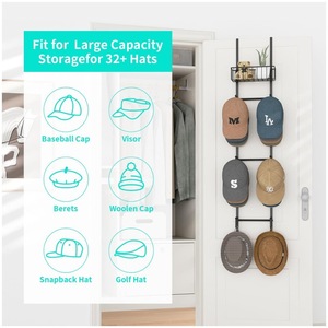 Over Door Hat Rack With 4 Layers And Hooks For Caps And Bags <b>Storage</b> Organizer Black Metal <b>Wall</b> Mounted <b>Bedroom</b> Entryway Use - Product Image 3