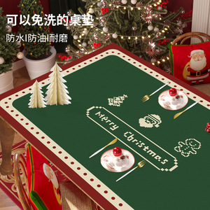 <b>Christmas</b> Leather Table <b>Mat</b> 30x60 Cm Waterproof PVC Rectangle Placemat Festival Pattern Home Decor For Holiday Dinner - Product Image 2