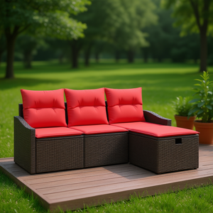 Poly Rattan Garden <b>Sofa</b> <b>Set</b> With Storage Cushions Brown Outdoor Furniture Contemporary Design - Product Image 2