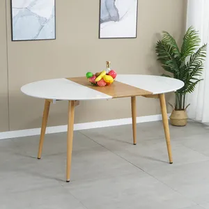 Stable wooden MDF extendable dining table with wooden transfer metal legs