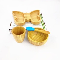 Assiette à repas pour bébé en bambou, assiettes à ventouse pour enfants et tout-petits, assiette divisée, plats d'alimentation avec fourchette et cuillère en silicone