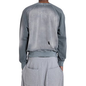 Sudadera de cuello redondo para hombre, estilo streetwear, de gramaje alto, 100% algodón, con lavado ácido, efecto desgastado, agrietado y descolorido por el sol, estilo vintage, personalizada. - Product Image 4