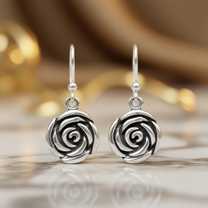Orecchini pendenti a forma di rosa in argento per donna, in argento sterling 925, design classico a forma di fiore, gioielli da indossare tutti i giorni - Product Image 2
