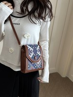Sac à main mini vintage à motif géométrique ethnique en polyester, sac bandoulière petit format pour femme, usage quotidien
