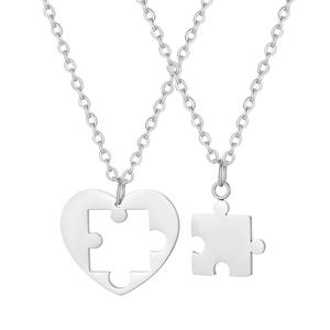 Collar de cadena con colgante de corazón de rompecabezas de acero inoxidable chapado en plata de 18 quilates, resistente al deslustre, para mujer, ideal para dropshipping. - Product Image 5