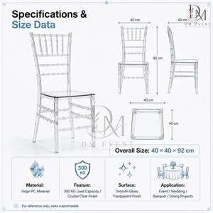 <b>Clear</b> Polycarbonate Classic Chiavari <b>Chair</b> Lightweight Durable for Wedding Reception and Hotel Banquet - Product Image 3