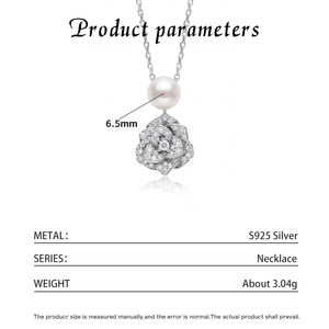 Freshwater Pearl Flower Pendant Necklace <b>Copper</b> Zircon Floral Bloom Necklace Dainty Elegant Necklace For Women Gift - Product Image 6