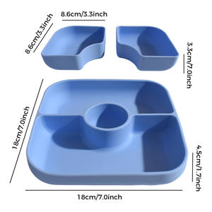 Juego de Platos de Silicona con Forma de Animales de Dibujos Animados de la Serie Azul, con Tapa y Plato Dividido para la Comida de Bebés y Niños Pequeños, Platos para Niños con Logotipo Personalizado - Product Image 3