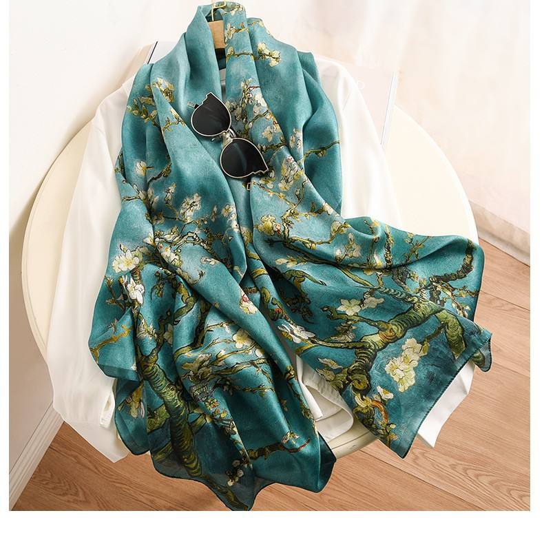 Serviette longue 22 Van Gogh, motif peinture à l'huile fleur d'abricot - 180x65