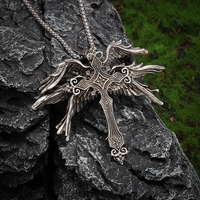 Collier Croix Ange à Six Ailes Tendance, Bijou Pendentif Gothique pour Homme