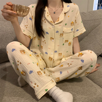 Chemise de nuit d'été en bambou ensemble de pyjamas mignons pyjamas vêtements de nuit courts nouveaux pyjamas mujer vêtements de nuit en coton imprimé pour femmes