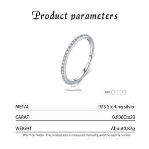 S925 Sterling Silver Rhodium Plated Classic Simple Moissanite Pave Setting <b>Thin</b> Stackable Eternity Band <b>Rings</b> Women Fine Jewelry - Product Image 4
