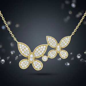 Collar con Colgante de Mariposa para Mujer, Chapado en Oro Amarillo, Diamante Redondo de Corte Brillante, Microincrustaciones, Cadena de Caja, Lujoso, para Uso Diario - Product Image 2