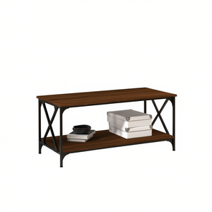 Engineered Wood And Iron <b>Coffee</b> <b>Table</b> Brown Oak Finish 39.4 X 19.7 X 17.7 <b>Industrial</b> <b>Style</b> Living Room Furniture - Product Image 1