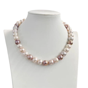Collier de perles rondes en perles naturelles collier de perles en argent sterling 925 bijoux pour femmes - Product Image 1