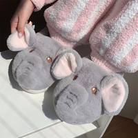 Jolies pantoufles d'hiver en peluche à motif d'éléphant 3D, à bout fermé, antidérapantes, à semelle souple, pour la maison, vente en gros