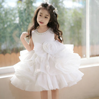 Robe de princesse à grand nœud et volants multicouches en tulle perlé pour enfants, vêtements pour bébés filles, vente en gros, robes d'été pour enfants