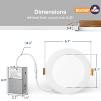 Plafonnier LED Rond ETL pour l'Amérique du Nord et le Canada, sans scintillement, 5 températures de couleur, dimmable, noir, fin, 7 pouces, USA