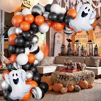 Kit de guirlande de ballons d'Halloween, ballons en feuille de fantôme et de crâne, ballons en latex imprimés avec des yeux de chauve-souris, décoration sur le thème noir, orange et blanc