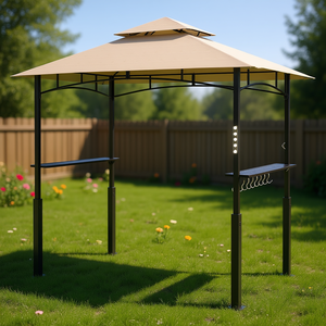 Db <b>Grill</b> Gazebo 8 X 5 Ft Beige Aluminum With Led <b>Light</b> Side Shelves Barbecue Shelter Outdoor Pergola Pavilion - Product Image 2