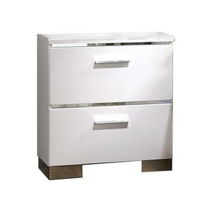 Nightstand with High Gloss Lacquer Chrome Handles Adjustable <b>White</b> <b>Bedside</b> <b>Table</b> Panel Wood for Bedroom & Living Room Storage - Product Image 1