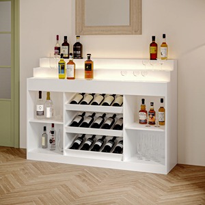 Portabottiglie Moderno a Gradini Personalizzato con Mensole e Luci LED USB per Esposizione Bar Domestico - Product Image 1