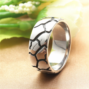 Men's <b>Titanium</b> Steel <b>Ring</b> Retro Silver Stone Pattern Punk Style Fashion Jewelry Gift - Product Image 2