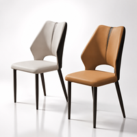 Chaise de salle à manger sans accoudoirs bicolore avec dossier incurvé à couture centrale et pieds en métal pour scénarios contemporains de café, hôtel et restaurant