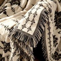 Plaid en laine jacquard et polyester tissé pour chambre et salon, douillet et chaud