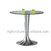 Table de bar à cocktails en acier inoxydable brossé en verre trempé LQ- GT31