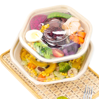 Bol à salade hexagonal personnalisable en pulpe de bagasse de canne à sucre biodégradable avec couvercle, idéal pour l'emballage alimentaire et le camping