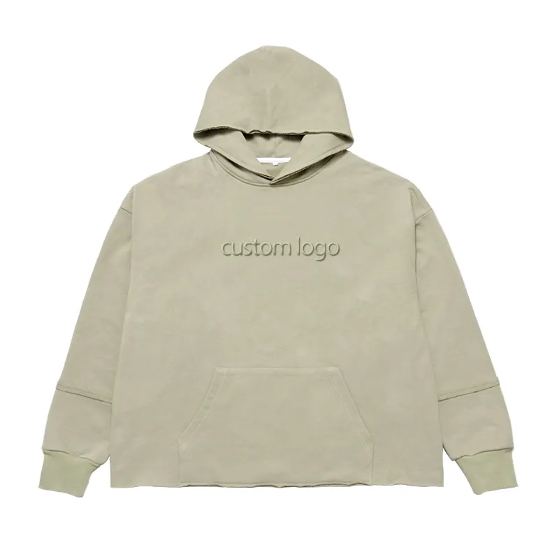 Qualidade moda em branco heavyweigh algodão borda crua roupas hoody homens oem logotipo boxy fit personalizado hoodies