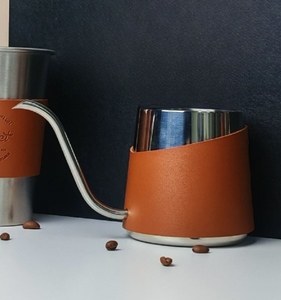 Westgreen fabbrica all'ingrosso 350ml <span class=keywords><strong>scritta</strong></span> a mano caffettiera caramello in pelle cassa <span class=keywords><strong>caffè</strong></span> bollitore - Product Image 5